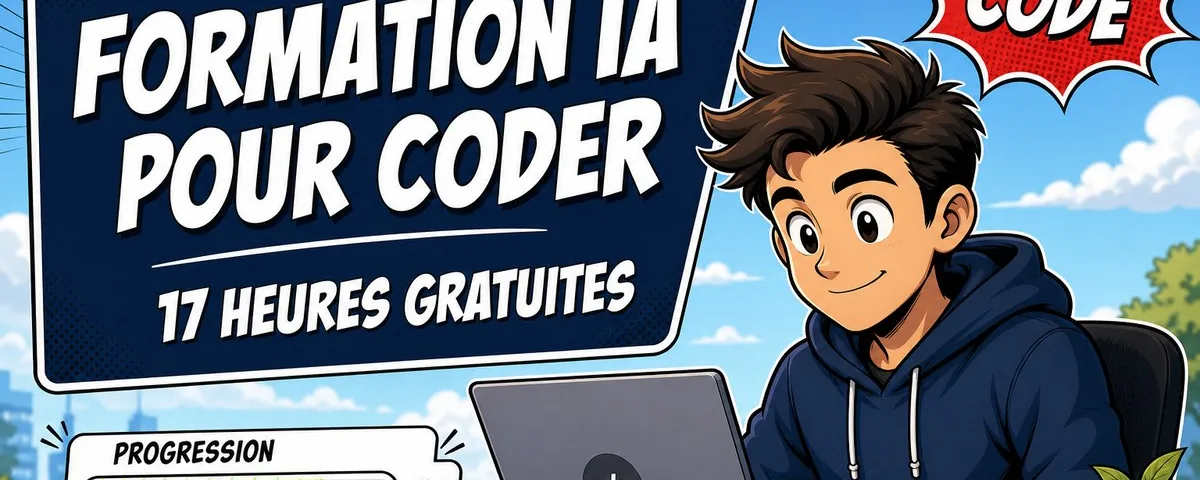 Illustration : Formation IA gratuite + pour apprendre à coder La formation dure 17h