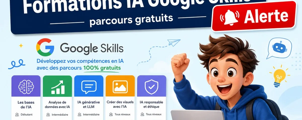 Illustration : Alerte formations IA gratuites par Google avec Google Skills Il y a p