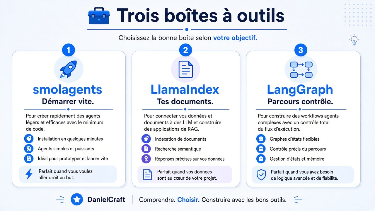 Illustration trois boîtes à outils agents