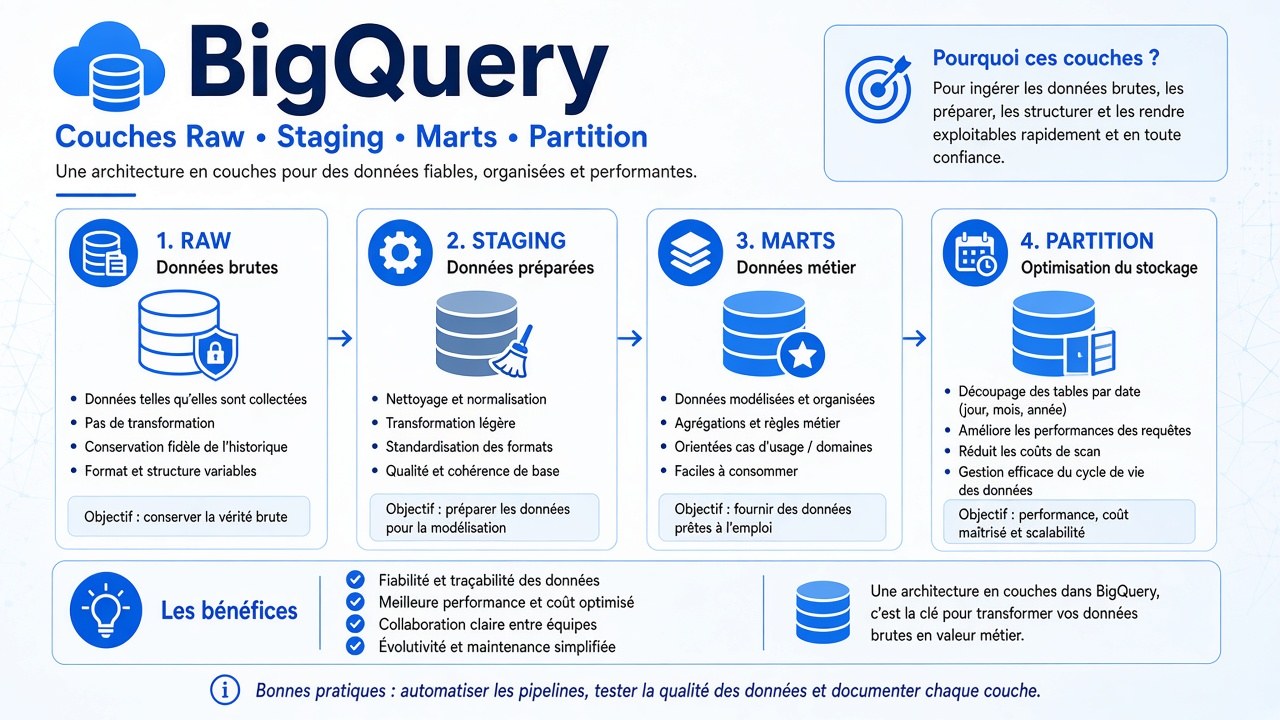 Raw, staging, marts - couche par couche.