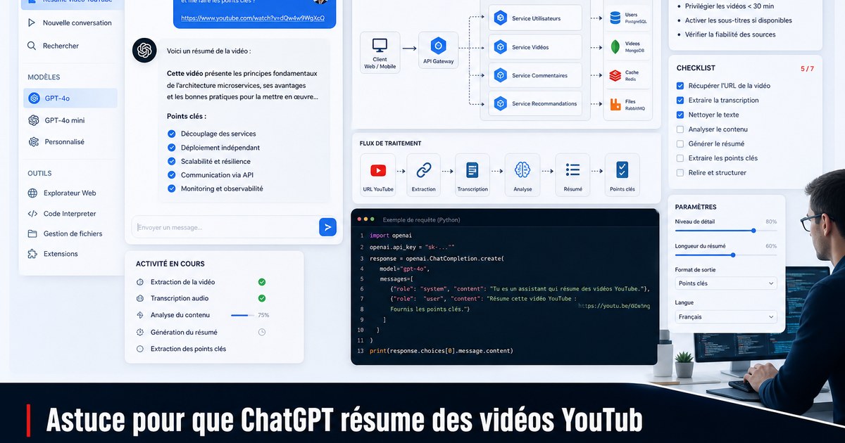 Astuce pour que ChatGPT résume des vidéos YouTube en utilisant l’url